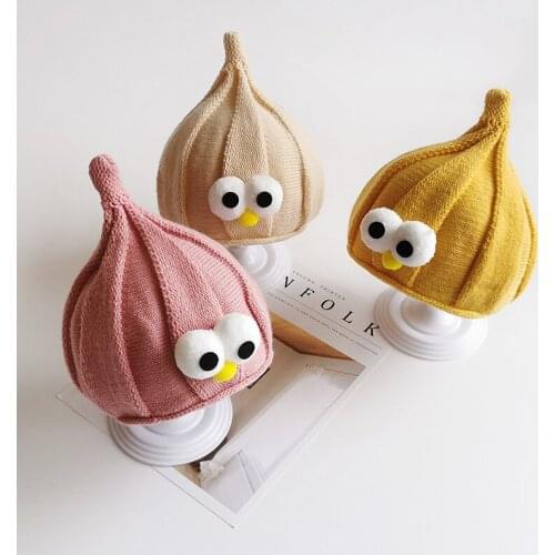 Baby hats autumn and winter new men and women baby hooded caps children cartoon eyes peaked caps kids casual thick ear caps