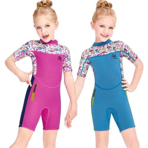 Children Neoprene Surfing Shorty Wetsuit For Girl Print Thick Jellyfish Swimsuits Kids Swimwear Diving Suit Swim Scuba