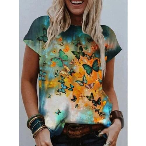 Harajuku Woman Tshirts Plus Size Women Short Sleeve Dragonfly Printed V-Neck Tops Tee T Shirt Femme T-Shirts Mujer Camisetas