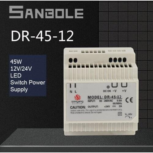DR Series Power DIN Rail Mounted Guide Type Switching Mode Power Supply Single Output Control Led Visual Doorbell DR-45W12V