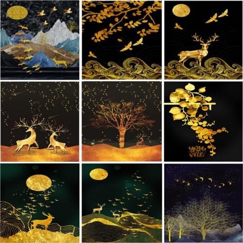 IHWA Golden Leaf Fly Bird Picture 5D DIY Diamond Painting Full Square Round Diamond Embroidery Mosaic Home Decor Gift