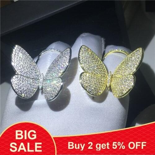 Luxury Flying Butterfly Ring 925 Sterling silver Pave setting AAAA cz Engagement Wedding Band Rings for women men Finger Jewelry