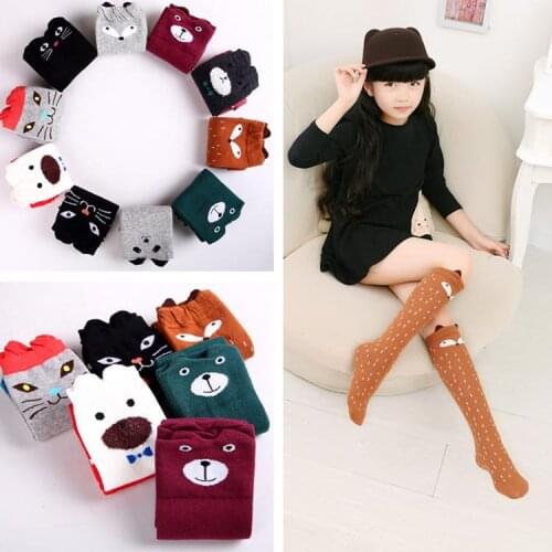 2017 Cute Animal Socks Kids Girls Knee High Socks 3D Cartoon School Over Knee Long Socks Cotton Fox Cat Leg Warmer Color 3-10Y
