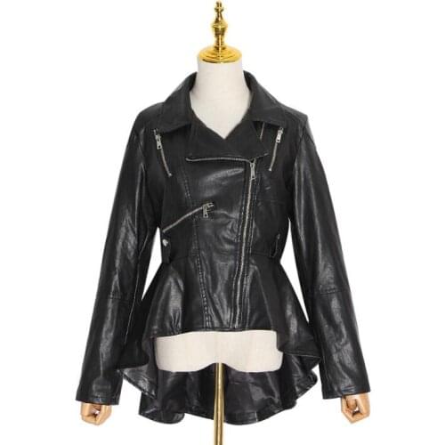 Ruffled irregular PU leather jacket women куртка мужская весна european locomotive 2021 spring loose version zipper black