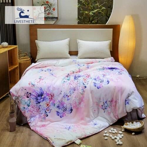 Liv-Esthete Pritend Flower 100% Natural Silk Duvet Comforter Filled Silk Four Seasons Blanket Double Queen King Bedding Quilts