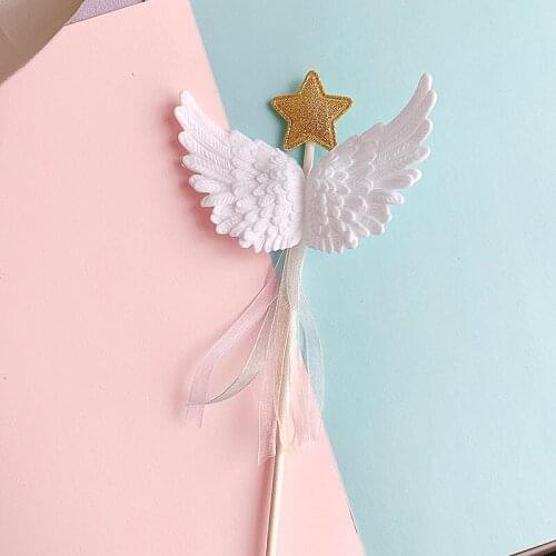 Cute Angle Wings Happy Birthday Cake Topper Gold Star Cupcake Topper For Kids Girls Birthday Party Cake Decorations Baby Shower