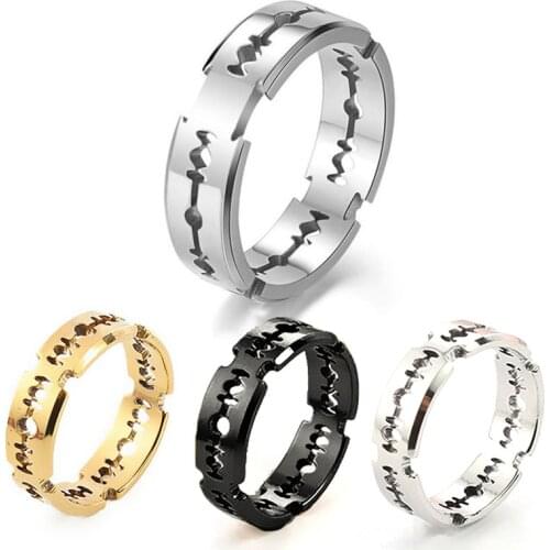 Trendy Blade Ring Stainless Steel Personality Punk Hiphop Tool Ring for Women and Men Street Jewelry Finger Rings