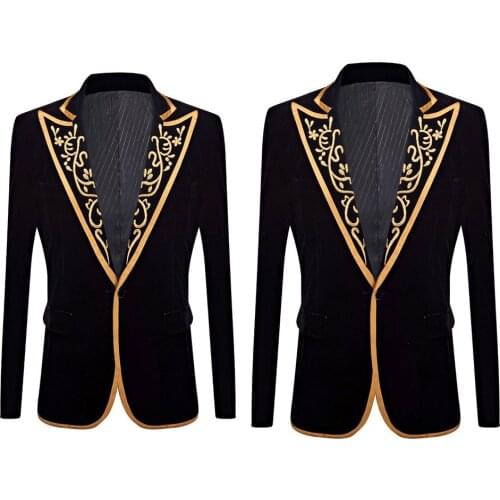 Mens Wedding Suits One Piece Peaked Lapel Wedding Groom Golden Embroidery Tuxedos Best Man Suit Wedding Mens Suits Bridegroom