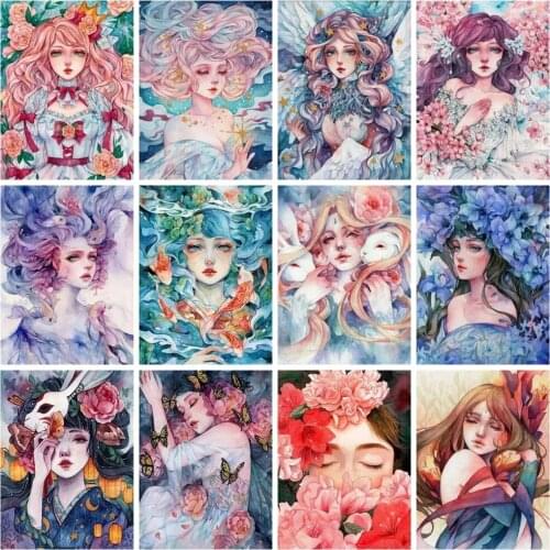 FIYO 5D DIY Diamond Painting Full Square/Round Kit Woman Embroidery Cartoon Girl Cross Stitch Mosaic Flower Portrait Wall Decor