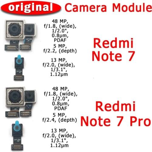 Original Front and Rear Back Camera For Xiaomi Redmi Note 7 Pro Main Facing Camera Module Flex Cable Replacement Spare Parts