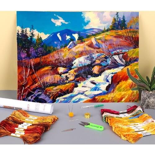 Landscape Spring Pre-Printed 11CT Cross Stitch Complete Kit DIY Embroidery DMC Threads Painting Knitting Hobby Craft Mulina