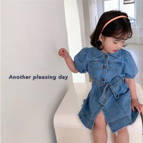 Dress Turn Down Collar Solid Regular Short Sleeve Cotton Casual New Fashion Cute Lovely Summer Kids Children Fit for Girls