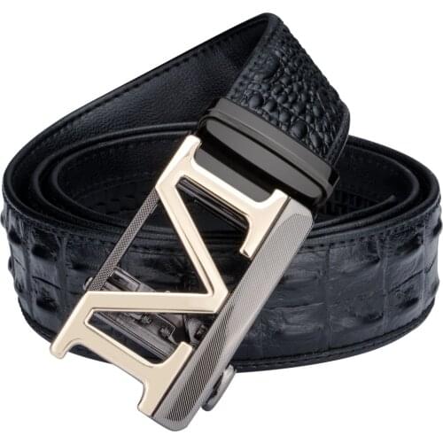 Designer M Automatic Buckle Belt Crocodile Pattern Genuine Leather Mens Belt Famous Brand Business Strap Belts For Male DiBanGu