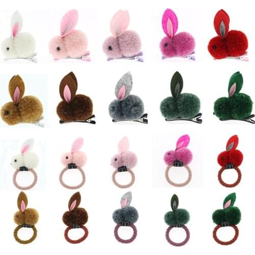 Cute animal hair ball rabbit hair ring female rubber band elastic hair bands Korean headwear children hair Accessories ornaments