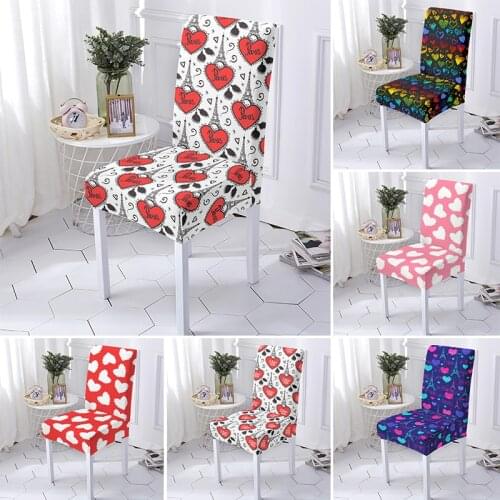 Cartoon Love Heart Elastic Chair Covers Removable Washable Stretch Universal Sizes Seat Slipcover For Banquet Dining Room