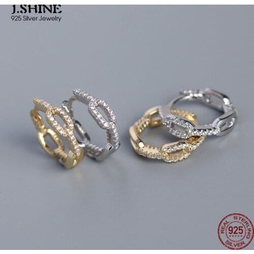 JShine Authentic S925 Sterling Silver INS Chain Link Zircon Small Hoop Earring Geometric Round Ear Buckle Silver 925 Earrings
