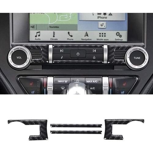 Compatible stickers fiber multimedia center console panel decoration accessories for Ford Mustang 2015 2016 2018 2019 2020