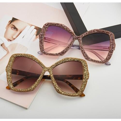 Stylish new diamond-encrusted large-framed sunglasses lady shiny handmade sunglasses for women oversized sunglasses