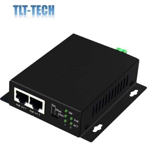 TLT-TECH 2 Port POE Network Extender 100Mbps POE Switch 1 In 2 Out DC 48-55 V input Up to 250 meters