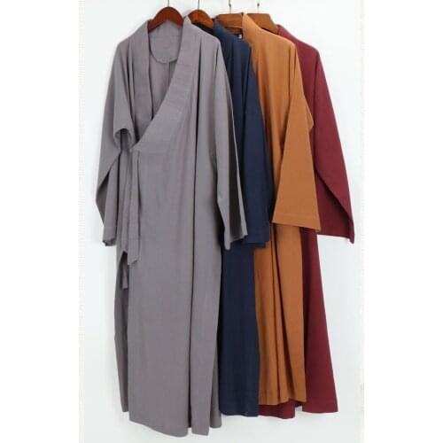 Unisex Autumn&Spring high-grade cotton&linen Buddhist zen shaolin monk robe lay clothing buddha uniforms suits red/blue/grey