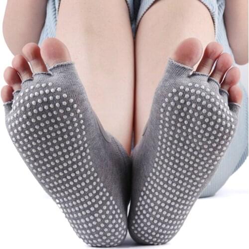 1 Pair Women Sports Yoga Socks Backless Five Toe Anti-Slip Ankle Grip Socks Dots Pilates Fitness Gym Socks Ladies Sports Socks