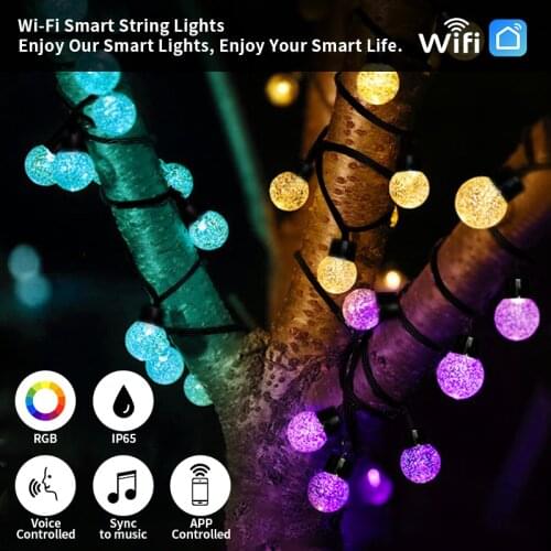 2021 Smart LED String Lights WIFI Control RGB Crystal Ball String Lamp Waterproof Musical Outdoor Lighting Wedding Decoration