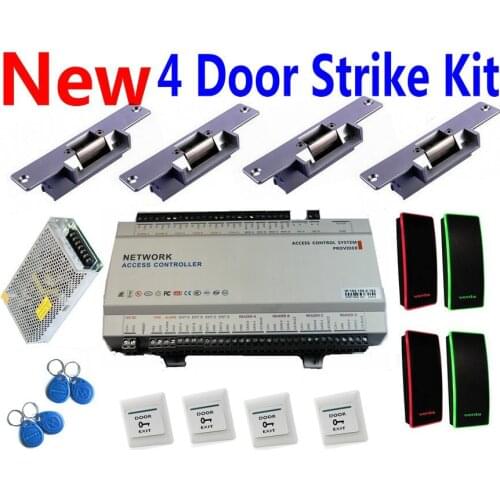 4 Door Professional Security Full Kit IP Control Access Controller Panel +4 pcs RFID Card reader+4 pcs Door Strike Lock+Software