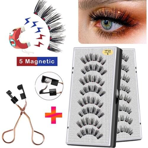VISIBLE NEW 4 Pairs 5 Magnetic Eyelashes Natural Curler Set Long 3D Handmake Mink Lashes Faux Cils Magnetique with Tweezers