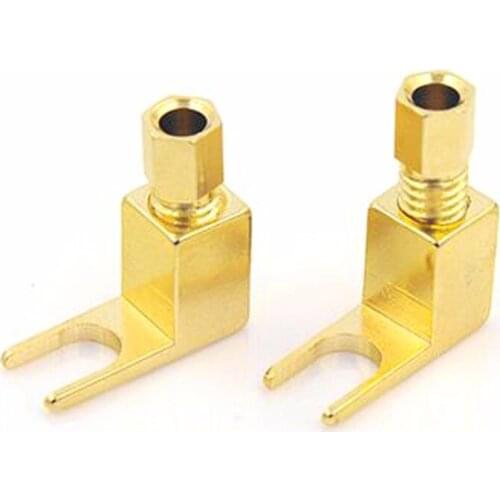 50pcs/Set brass Gold plated right angle speaker cable Y spade spade banana to spade adapter