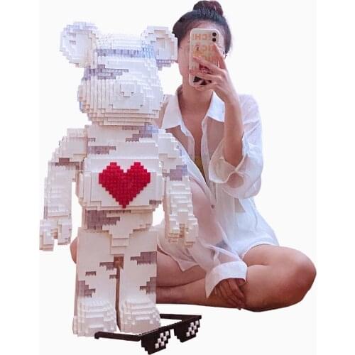 70CM Loving Heart White Bear Bricks Model MOC Building Blocks Toys Tide Play Love Violent Gloomy Bear City Decoration Toy Child