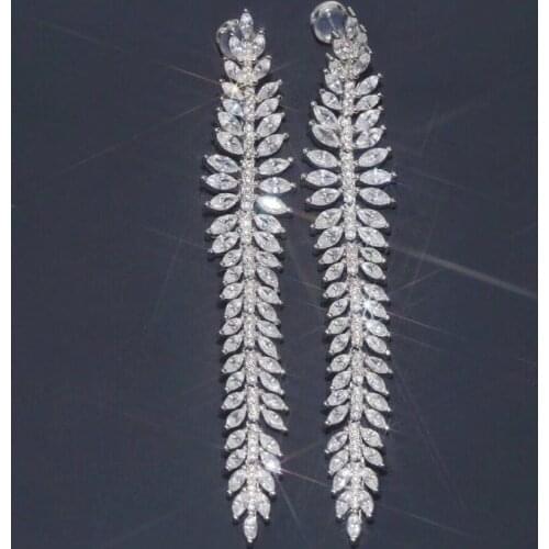 925 Sterling Silver olive branch Long Earrings Micro Cubic Zircon Stones Women Leaf CZ Luxury Wedding Party Festival Jewelry