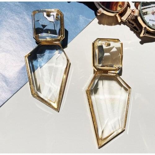 Acrylic Geometric Statement Earrings Stone Crystal Drop Earring Gold Plated Zinc Alloy Dainty Dangle Jewelry for Women
