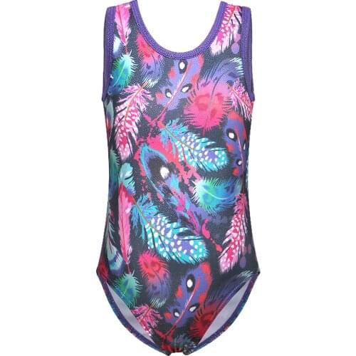 BAOHULU Cute Sleeveless Gymnastics Leotard for Girls Feather Ballet Leotard Kids Dance Costume Tank Show Stage Costume