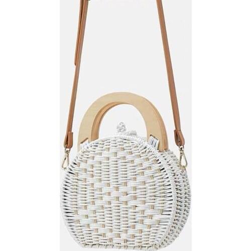 White straw woven bag portable beach bag handmade cosmetic bag