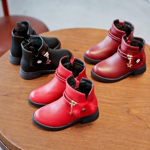 Korean new childrens boots non-slip solid for kids fashion rhinestone Martin boots soft bottom decorations cute Princess