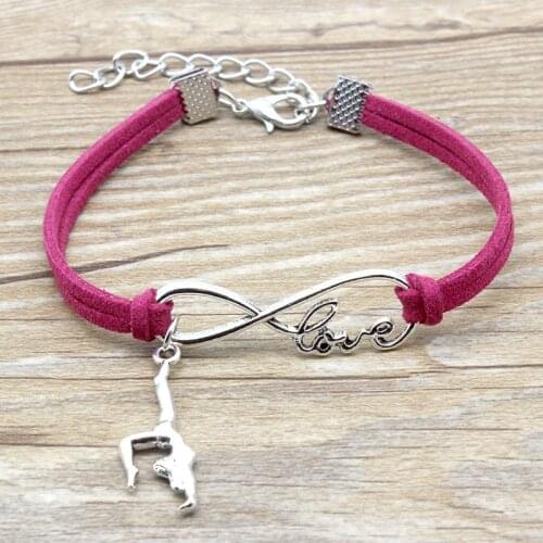 Infinity Love Gymnastics Charm Suede Leather Bracelets Hot Pink Red Black Gifts For Women & Men Sports Bracelets Jewelry