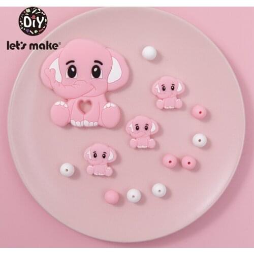 Lets Make BPA Free 50pcs Elephant Beads Teething Silicone Elephant Necklaces Baby Teether Silicone Teether Toy For Kids