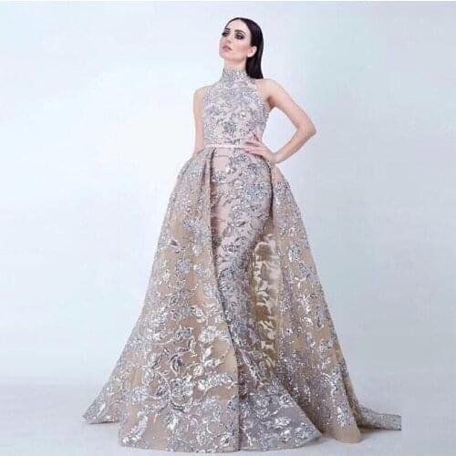 Elegant Muslim Evening Dresses Mermaid High Collar Appliques Lace Long Islamic Dubai Saudi Arabic Long Formal Evening Gown