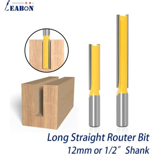 1/2 12mm Shank Long Straight Router Bit for Wood Tungsten Carbide Tipped Milling Cutter Engraving Machine Two Flutes