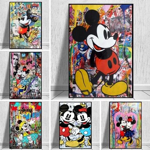 Disney Mickey and Minnie Home Decor Graffiti Art Canvas Painting Street Art Poster and Print Wall Art Picture for Living Room