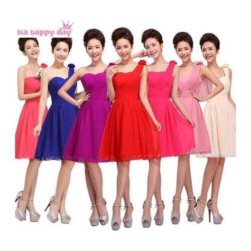 Short multi color bridesmaid bridesmaide brides maid dresses vintage bridesmaids one shoulder chiffon bridemaid dress B1181