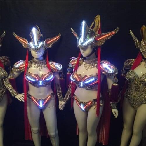 KS6 Singer ballroom dance led costumes luminous light headpiece dj dress glowing bikini wear catwalk stage outfits perform party