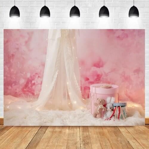 Laeacco Pink Background For Photography White Curtain Jewelry Box Smoke Scene Princess Girl Baby Shower Backdrop Photo Studio