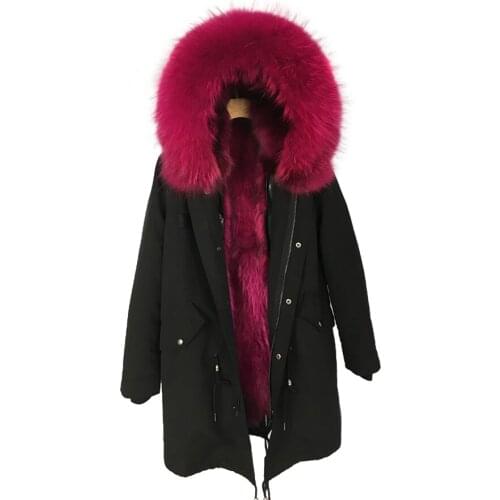 Natural Racoon Fur Parkas Female Winter Hooded Jacket Windproof Coats Plus-Size Black Top Selling