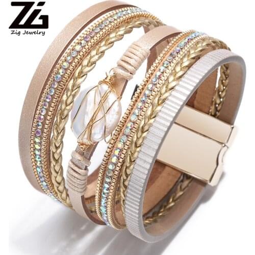 ZG Fashion Leather BraceletRetro Charm Imitation Pearl Bracelet Female Jewelry Bracelet Bransoletki Damskie