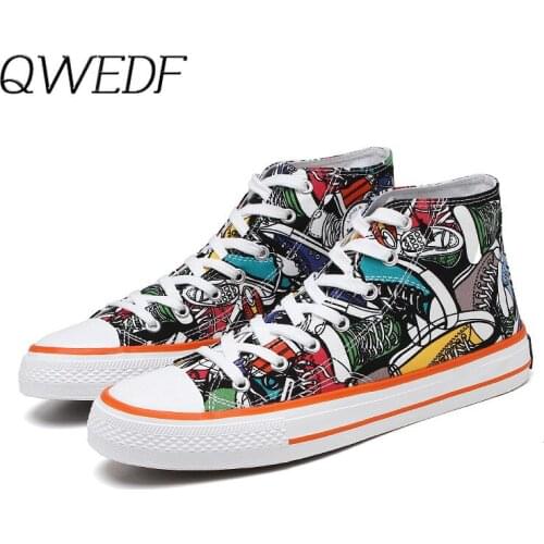 QWEDF 2019 Mens High-top Canvas Shoes Men Spring Autumn Top Fashion Sneakers Lace-up High Style Solid Schuhe Herren Z3-52