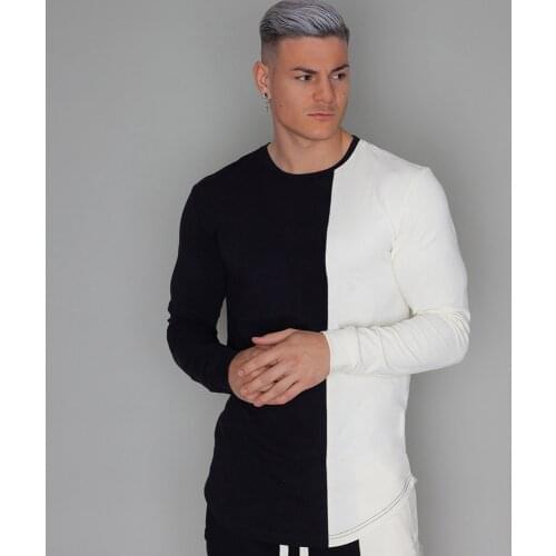 NEW Long sleeve T shirt Men Casual Fashion Patchwork Skinny t-shirt Gyms Fitness Bodybuilding Tee shirt Tops Male Brand Clothing