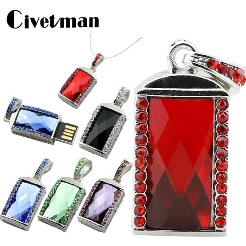 Necklace USB 2.0 Flash Drive 128GB Pen Drive 256G Pendrive Crystal Gemstone Pendant 4GB 8GB 16GB 32GB 64GB USB Stick Memory Disk