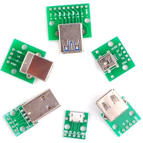 6PCS USB to DIP Adapter Converter for 2.54mm PCB Board USB 2.0 USB 3.0 USB-01 USB-02 USB-03 USB-05 Power Supply each 1pcs