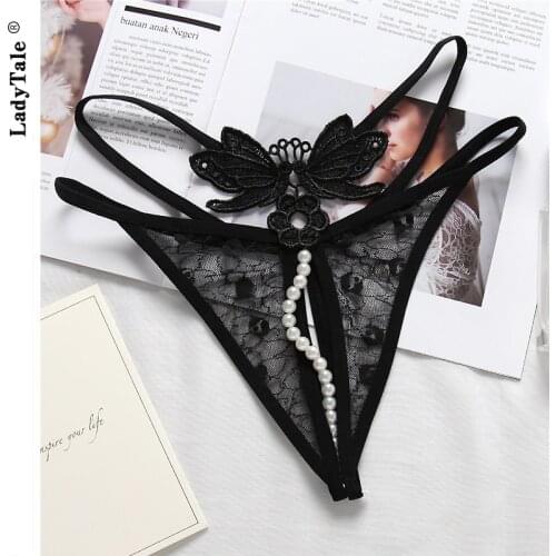 Sexy Butterfly Embroidery Transparent Thongs Kawaii Mini Buttocks Low Rise Pearl G-String Hottest Slimming Comfort Panties